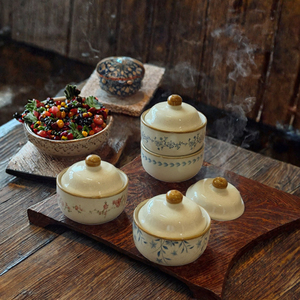 Lelyi Japanese Retro Hand-painted <b>Ceramic</b> Soup Bowl Cute Steamed <b>Egg</b> Bowl 400ml Stew Pot Party Use - Product Image 3