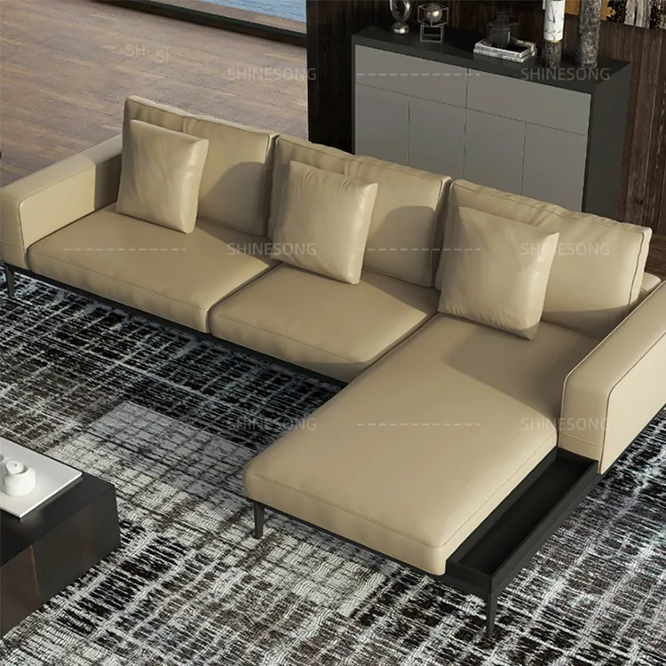 Leders ofa Set weiß L-Form Sofa mit Fuß schemel Diwan Möbel für Wohnzimmer Sofa