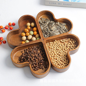 Japanese Style Solid Wood Heart Shaped Nut Tray 4 Compartment Dried Fruit Serving Platter Residential Use - Product Image 1