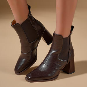 Bottines Chelsea pour femmes, <span class=keywords><strong>bottes</strong></span> à tige épaisse, style rétro français, bout carré, automne et hiver, <span class=keywords><strong>bottes</strong></span> à talons hauts à la cheville - Product Image 6