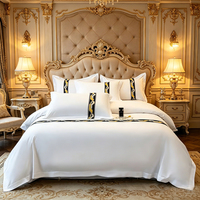Ensemble de literie Gaoke de qualité supérieure en polyester pour hôtel et gîte, avec ruban adhésif, blanc pur, bord large, 4 pièces, 200TC