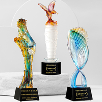 Trophée en cristal émaillé ancien personnalisé avec base en cristal noir, gravure et coloration, logo gravé pour récompense d'entreprise, souvenir, cadeau
