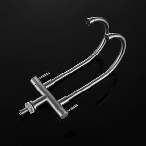 304 Stainless Steel Single-hole <b>Brushed</b> Nickel-colored Double-bent Pipe Single Cold Kitchen Faucet - Product Image 4