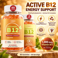 Gummies de Vitamine B12 pour Adultes – Énergie Cellulaire, Métabolisme, Soutien Nerveux – Framboise & Fruit de la Passion – Marque Privée OEM – 60 Unités
