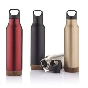 Insulated Stainless Steel Water <b>Bottle</b> with <b>Cork</b> Bottom Carry Lid, BPA Free Double Wall Vacuum Flask for Gym, Hiking - Product Image 2