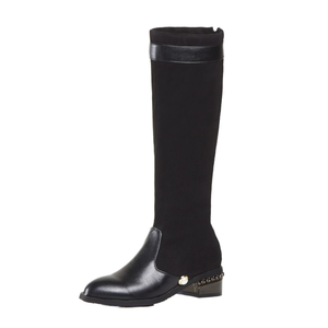 Winter Autumn Women Knight Knee-High Calf High <b>Boots</b> Pointed Toe Zip Closure Rubber Outsole Flat Booties - Product Image 1