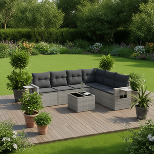 Conjunto de Sofás de Jardín Grises de Ratán, Muebles de Exterior para 6 Personas, Resistentes a la Intemperie, Diseño Contemporáneo - Product Image 2