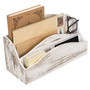 Smistatore di posta e documenti a 3 Slot da tavolo Vintage in legno sbiancato