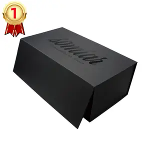Kunden spezifische luxuriöse schwarze Papier verpackung faltbare Schuh-Geschenk box magnetische Papier box Verpackung mit magnetischem Klappen verschluss