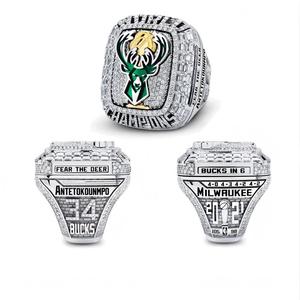 Bague en alliage plaqué argent avec pierres précieuses personnalisée pour hommes <span class=keywords><strong>Bucks</strong></span> <span class=keywords><strong>Milwaukee</strong></span> 2021 Championship, haute qualité - Product Image 1