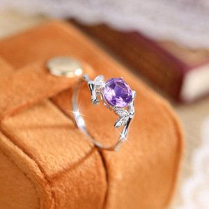 8 Dainty 925 Silver Adjustable Bamboo <b>Finger</b> <b>Rings</b> with 8mm Round Cut Natural Stone High Quality Crystal Casual Jewelry Women - Product Image 3