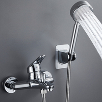 Robinet de salle de bain en acier inoxydable Robinet mitigeur de bain argenté avec pommeau de douche à main Ensemble douche murale