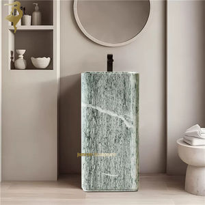 Lavabos autoportants en marbre vert vintage sculptés à la main, évier en pierre naturelle - Product Image 1