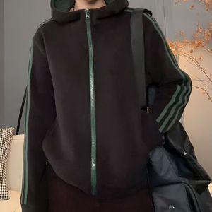 Women's Green Fleece Hooded Sweatshirt Zipper Long Sleeve Warm Casual Jacket Thick Polyester Autumn Winter Wear - Product Image 3