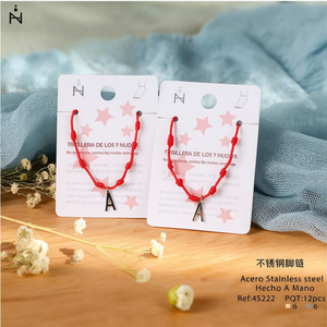 Cavigliera da donna in acciaio inossidabile con lettera A e sette nodi, braccialetto in corda rossa, gioiello alla moda, portafortuna fatto a mano, idea regalo. - Product Image 2
