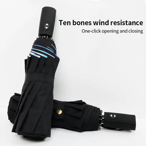 Paraguas Plegable de 3 Pliegues, Totalmente Automático, Resistente al Viento, de Nylon Negro, Protección Solar y Contra la Lluvia, para Viajes - Product Image 1