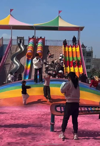 High Quality Giant Bouncing Trampoline Jumping Pillow Rainbow Design <strong>Inflatable</strong> Jumping Cloud For Amusement Park