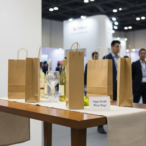 10pcs Brown Kraft Paper Gift <b>Bag</b> 12x8x40cm 1 <b>Bottle</b> 750ml Capacity with Drawstring Handle for Exhibitions - Product Image 3