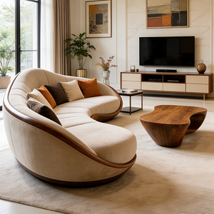 Nuovo Arrivo: Divano Sezionale in Legno Organico, Comodo e Imbottito, <span class=keywords><strong>Elegante</strong></span> Beige, per Appartamenti, Salotti e Uffici - Product Image 5