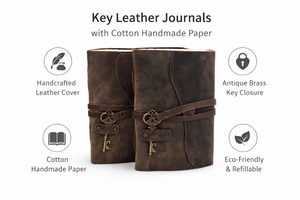 Classic Vintage Key <b>Lock</b> Leather Journal <b>with</b> Cotton Handmade Paper Eco-Friendly Refillable Rustic Travel <b>Diary</b> - Product Image 6