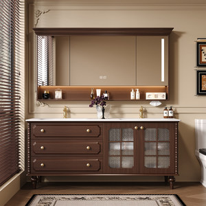 French retro bathroom cabinet hot curved integrated basin washbasin <b>oak</b> floor standing washbasin cabinet - Product Image 5