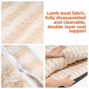 Cama para Mascotas de Pelo de Cordero de Doble Capa con Rayas Modernas Clásicas y Logotipo Personalizado, con Funda Extraíble y Lavable - Product Image 5