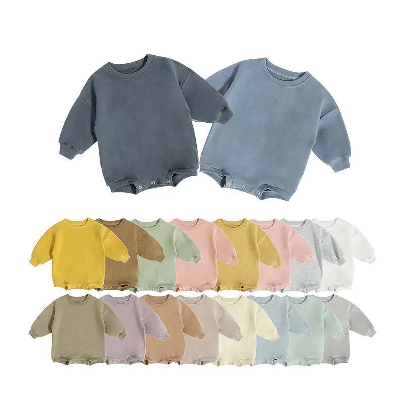 Bán Buôn Giá Rẻ Bao Phủ Nút Crew Neck Dệt Kim 95% Cotton Hữu Cơ 5% Spandex Quần Áo Trẻ Em Cotton Hữu Cơ Đồng Bằng Bé Rompers