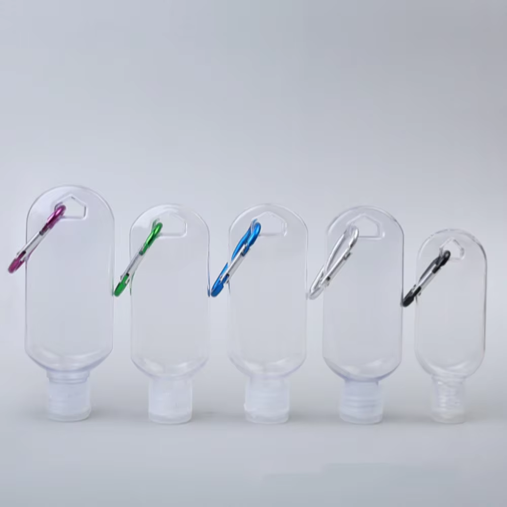 Botella transparente con tapa abatible