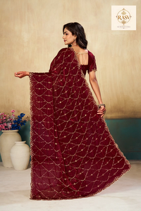 Women's Fancy <b>Satin</b> <b>Saree</b> Beaded Embellishment Luxury Ethnic Party Wear Abhi Fashion Designer All Seasons for Wedding Engagement - Product Image 2