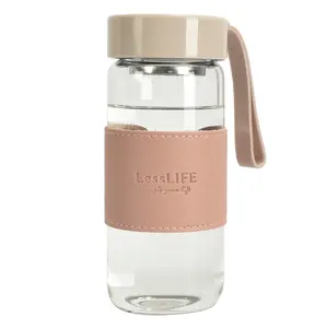 Экологичная бутылка из боросиликатного стекла для девочек, питьевая бутылка 500 мл, прозрачная гравированная стеклянная бутылка для воды с логотипом для сока с рукавом
