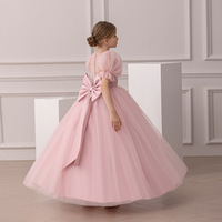 Gaun Malam Panjang untuk Anak Perempuan - Gaun Ruffle Lengan Mengembang Tulle dengan Ikat Pita untuk Pertunjukan Piano & Pernikahan Gaya Putri Bahan Poliester/Katun