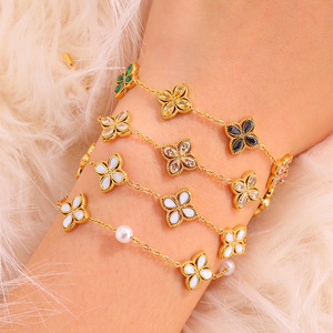 Fashion Stainless Steel Zircon Italian Charm <strong>Bracelet</strong> <strong>Long</strong> <strong>Distance</strong> Clover Hand Chain <strong>Bracelet</strong> for Couples - Product Image 1