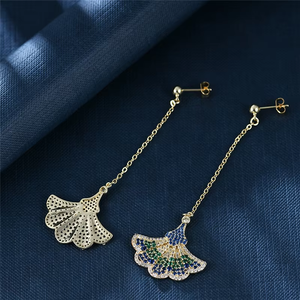 Pendientes Largos Elegantes y Modernos con Borlas, Diseño de <span class=keywords><strong>Abanico</strong></span>, Chapados en Oro, con Circonitas, Joyería para Fiestas y Uso Diario - Product Image 5