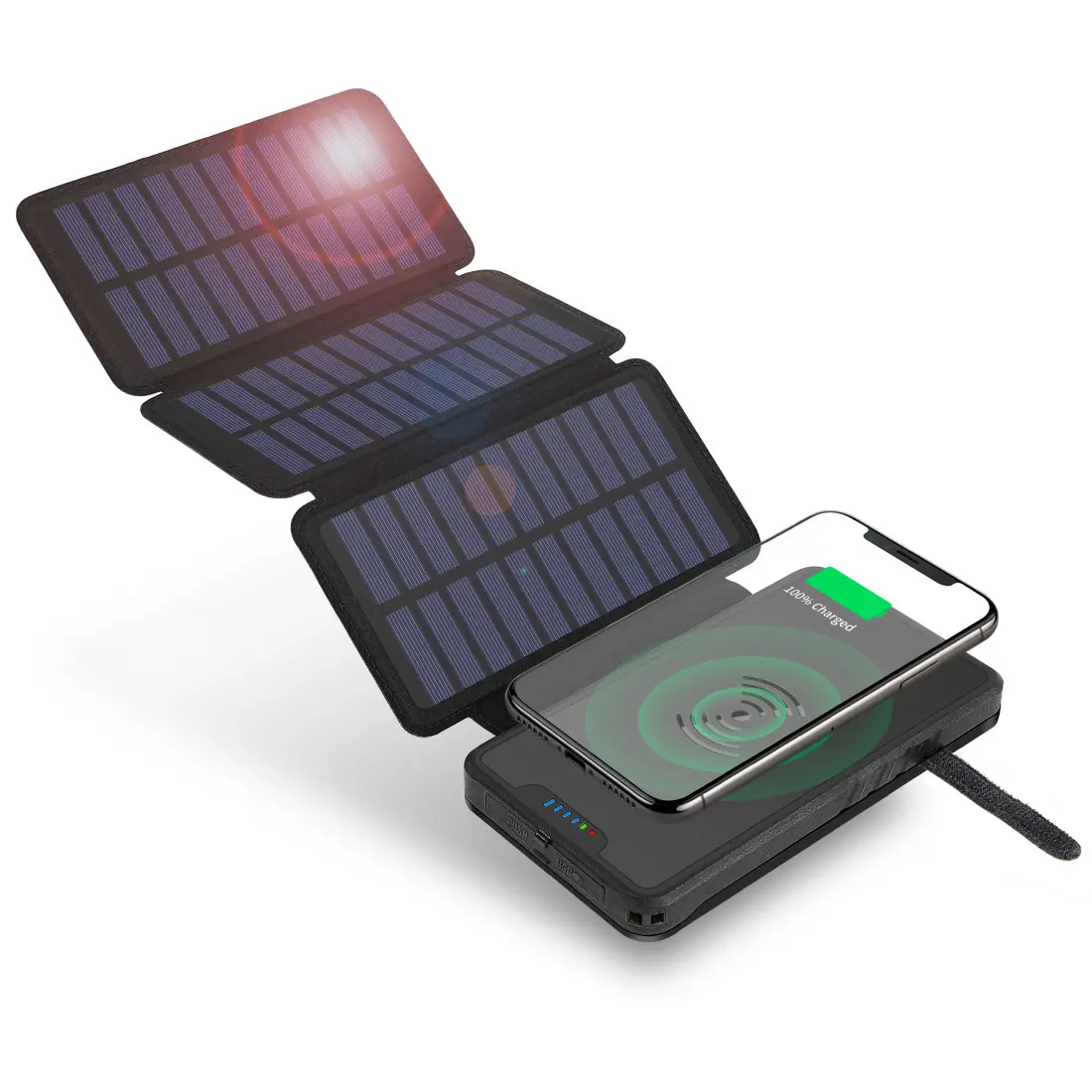 باور بانك متعدد الوظائف قابل للطي يعمل بالطاقة الشمسية شاحن للهواتف المحمولة والكمبيوتر المحمول بقدرة 10000 مللي أمبير في الساعة مناسب للسفر والتخييم بطارية ليثيوم بوليمر