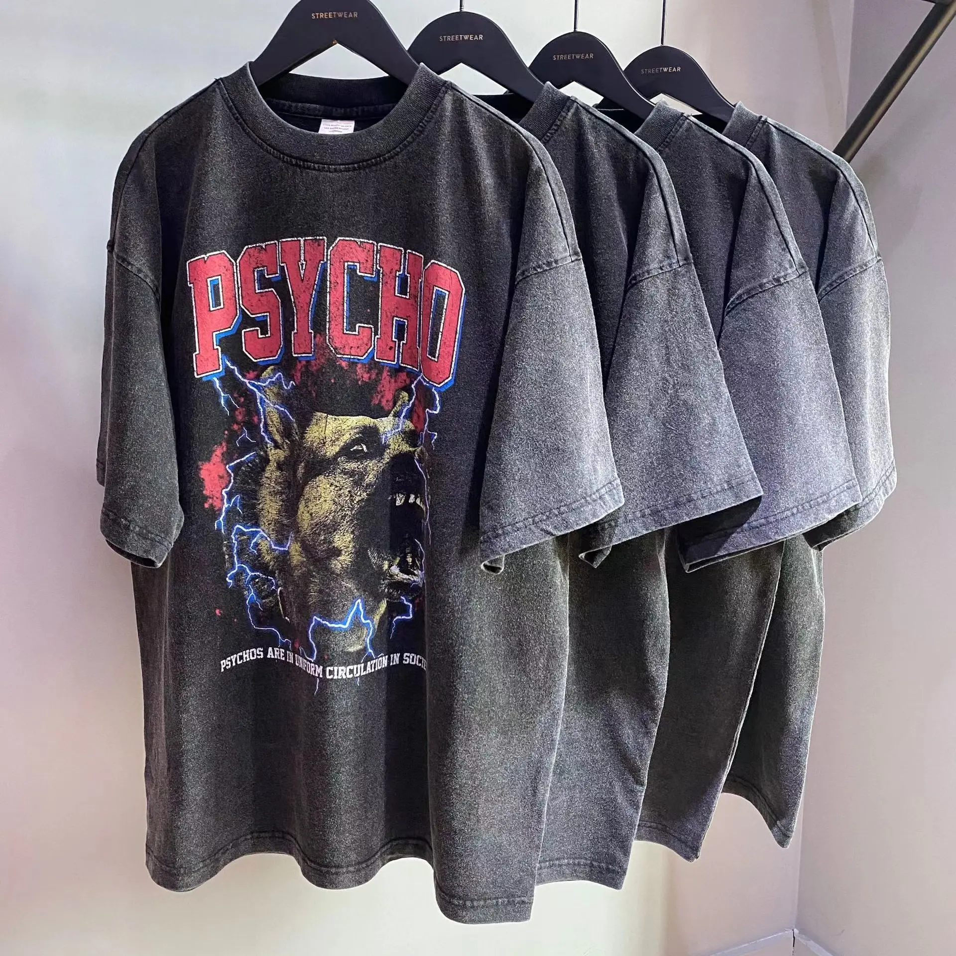2022 Summer High Quality Streetwear Hip Hop Black Short Sleeve Oversized Vintage Stone Acid Wash Men's T-shirt