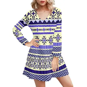 Oude Egyptische Cultuur Tribaal Patroon Vrouwen Lange Mouwen Jurk Plus Size Losse Streetwear Print Op Aanvraag Comfort Formele Rok