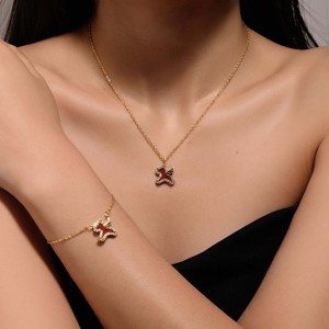 1PC Nuevo Set de Lujo de 3 Piezas de Acero Inoxidable Rojo con Diamantes de Imitación de Caballo, Chapado en Oro de 18K, Collar, Pulsera y Pendientes para Fiesta de Año Nuevo y Zodíaco - Product Image 6