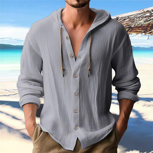 Nueva Camiseta con Capucha para Hombre, Primavera-Verano, Juvenil, <span class=keywords><strong>Color</strong></span> Sólido, Algodón y <span class=keywords><strong>Lino</strong></span>, Informal, Manga Larga, Fresca - Product Image 2