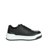 Calvin Klein Baskets lacées à plateforme pour enfants Semelle intermédiaire EVA rembourrée en cuir véritable noir Semelle extérieure en caoutchouc Taille 30
