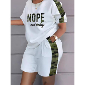 Costume de banlieue décontracté à manches courtes imprimé deux pièces pour femmes printemps été avec matériau Spandex/Polyester anti-boulochage 171 - Product Image 4