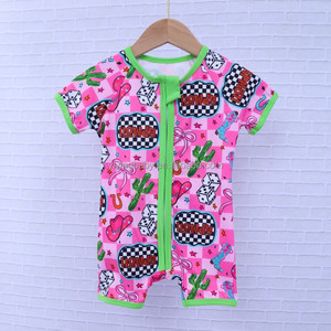 YiYing Unisex Pink Floral Print Bamboo Baby Romper 0-24 Bulan Setelan Pakaian Musim Panas Lengan Pendek dengan Resleting - Product Image 2