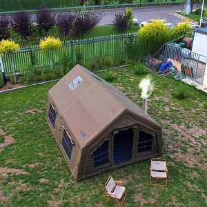 Tente de glamping 4 saisons, tente gonflable avec zones séparées pour vivre et <span class=keywords><strong>dormir</strong></span>, imperméable, yurt pop-up avec trou pour poêle, 8-10 personnes - Product Image 5