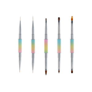Lot de 5 pinceaux à double extrémité pour nail art, poils en nylon haute densité non pelucheux, plats et ronds, pour gel, idéal pour les services de manucure en salon - Product Image 2