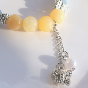 Bracelet en calcite jaune naturelle et angélite avec <span class=keywords><strong>perle</strong></span> naturelle et breloque papillon, bracelet en pierres précieuses réglable pour femmes - Product Image 4