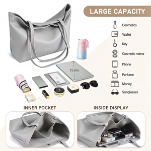 Bolso Tote Grande de 16L para Mujer, de Cuero PU Suave, con Asa Superior para Portátil de 15.6 Pulgadas, Bolsos de Hombro Ligeros con Forro de Algodón, Estilo Hobo para Uso Diario - Product Image 3