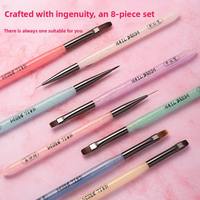 Kit de manucure pour débutants Peach Yan personnalisable, 8 stylos à ongles en acrylique, pointe triangulaire, carrée, flexible, en nylon, pour motifs floraux et lignes