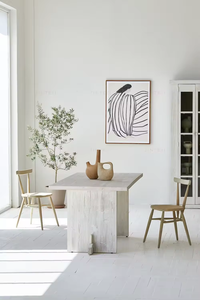 Ensemble de table à manger 6 places de Style japonais classique pin recyclé en bois massif clair avec de l'acier pour la maison Villa et l'hôtel - Product Image 3
