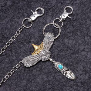 Chaîne de corps décontractée pour homme Yueli Hollow Eagle Feather en argent tibétain à double anneau, style jean - Product Image 3