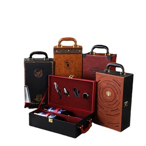 Customized High Quality Crocodile Pattern Solid Color Lock Wine Box Pu Leather Flannel Wine Box