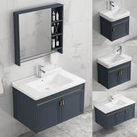 Mueble de Baño Flotante de Aleación de Aluminio con Diseño de Panal, Gabinete con Espejo y Múltiples Espacios de Almacenamiento, con Toallero Integrado y Cerámica